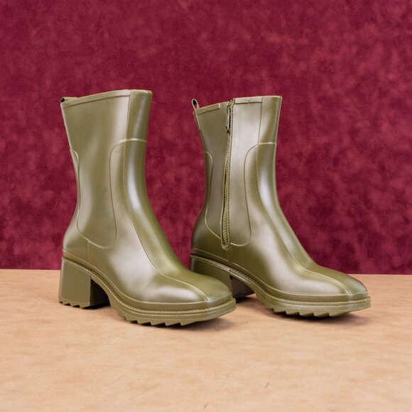 Jeffrey Campbell Play Women Olive Green Rain Wellies Rubber Mid Calf Boots sz 10 - Picture 1 of 7